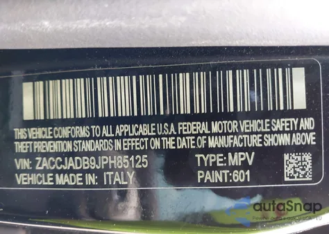 2018 Jeep Renegade Limited Fwd from USA, damaged, VIN ZACCJADB9JPH85125